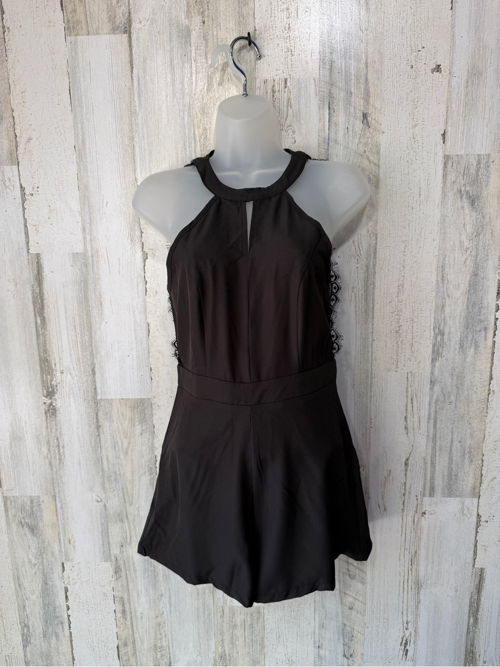 SHEIN Black Lace Open Back Romper XS